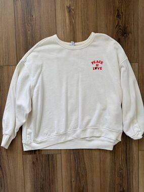 Old Navy Cream Crewneck Sweatshirt with Small Red Graphic